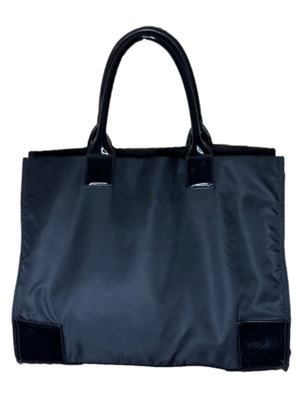 Tory Burch Ella Black Nylon Tote with Patent Logo Detail